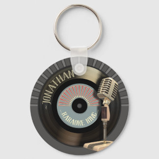 Funny Karaoke King Retro Record Key Ring