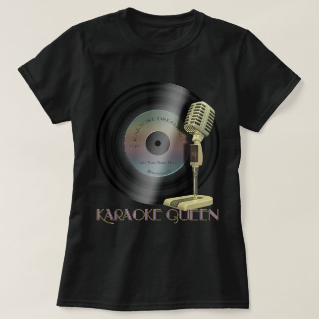 Funny Karaoke Queen Microphone T-Shirt (Design Front)