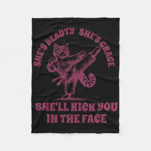 Funny Karate Cat Design Martial Arts She's Beauty  Fleece Blanket