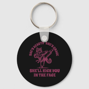 Funny Karate Cat Design Martial Arts She's Beauty Key Ring