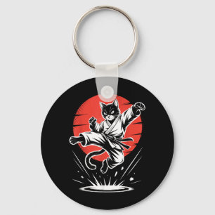 Funny Karate Cat Martial Arts Black Belt Fighter Key Ring