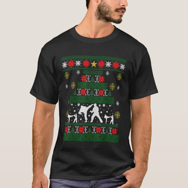 Funny Karate Christmas Gift Ugly Xmas Sweater T-Sh (Front)