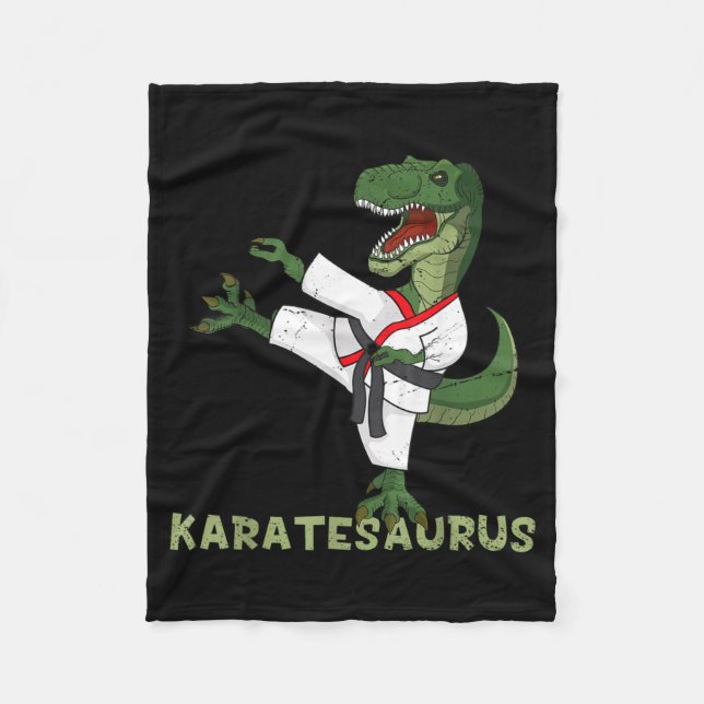 Funny Karate Dinosaur Karatesaurus T-Rex Graphic Fleece Blanket (Front)