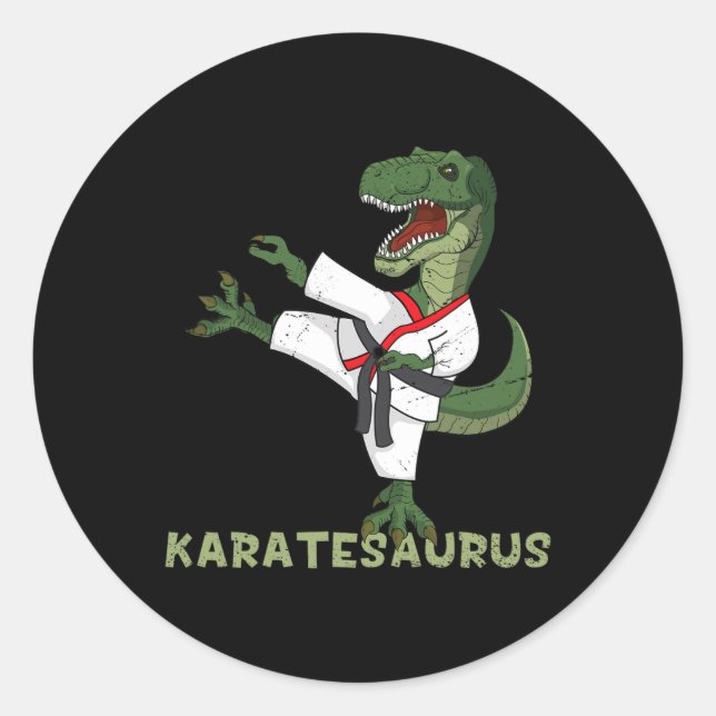 Funny Karate Dinosaur Karatesaurus T-rex Graphic K Classic Round Sticker (Front)