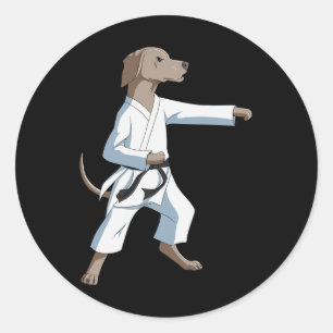 Funny Karate Dog Weimaraner For Men Women Kids Classic Round Sticker