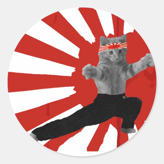 Funny Karate Kitten gifts Classic Round Sticker (Front)