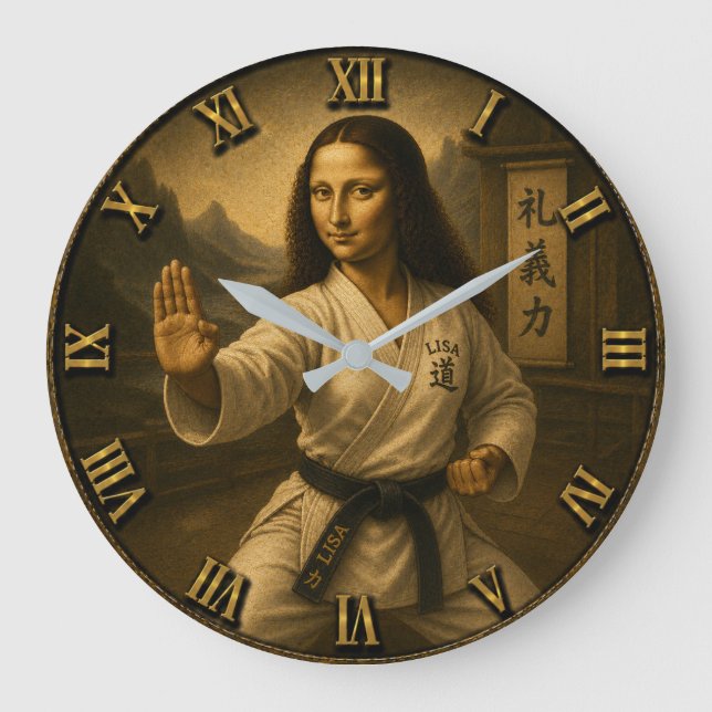 Funny Karate Mona Lisa Martial Arts Sensei gift Large Clock (Front)