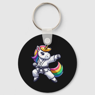 Funny Karate Unicorn Athlete Black Belt Boys Girls Key Ring