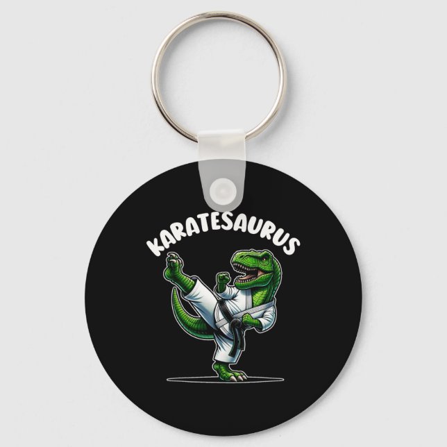 Funny Karatesaurus Dinosaur T Rex In Karate Gi Bla Key Ring (Front)