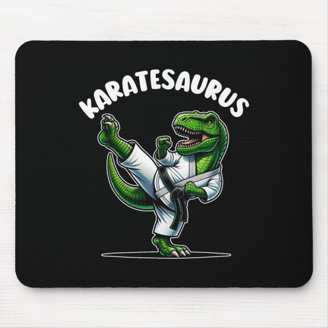 Funny Karatesaurus Dinosaur T Rex In Karate Gi Bla Mouse Pad (Front)
