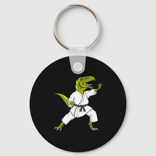 Funny Karatesaurus T-rex Dinosaur Karate Samurai D Key Ring (Front)