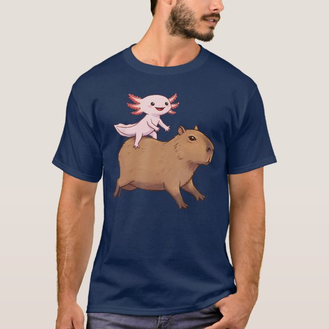 Funny Kawaii Aolotl and Capybara Lover Girls Men W T-Shirt (Front)