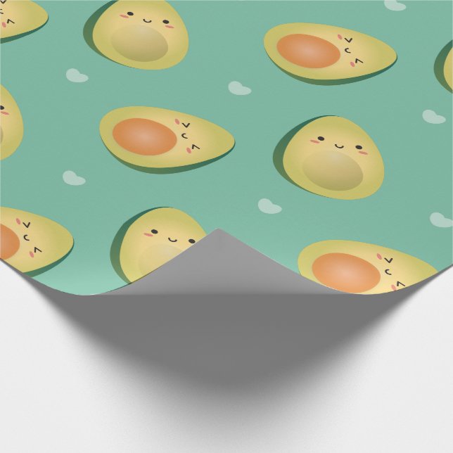 Funny Kawaii Avocados Let's Avocuddle Pattern Wrapping Paper (Corner)