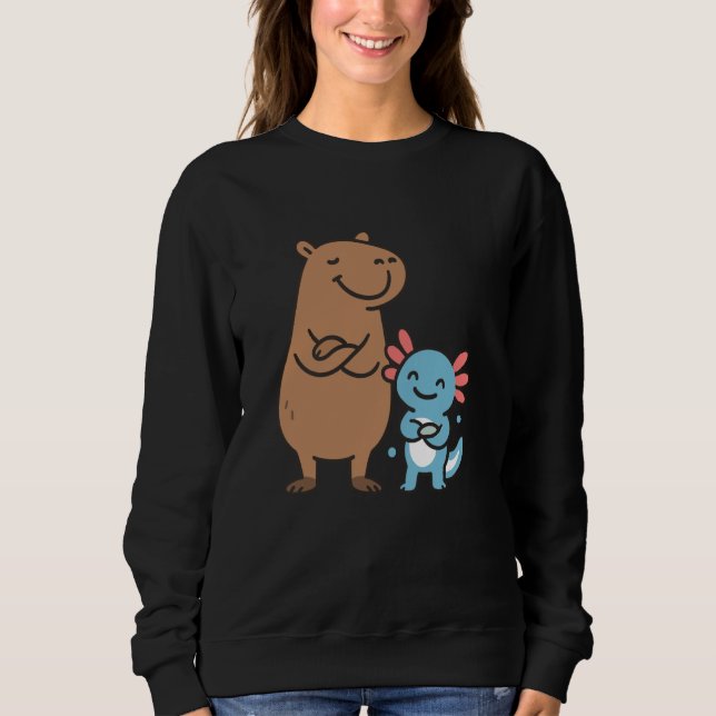 Funny Kawaii Axolotl and Capybara Lover Anime Sweatshirt (Front)