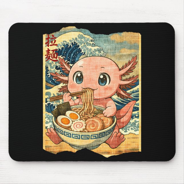 Funny Kawaii Axolotl Ramen Noodle Bowl Japanese Wa Mouse Pad (Front)