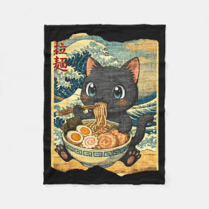 Funny Kawaii Black Cat Ramen Noodle Bowl Japanese  Fleece Blanket