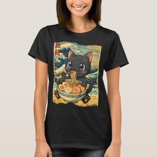 Funny Kawaii Black Cat Ramen Noodle Bowl Japanese  T-Shirt
