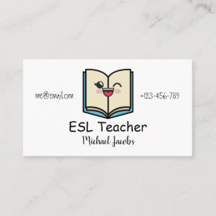 Funny Kawaii Book ESL Teacher English Teacher Cute Business Card