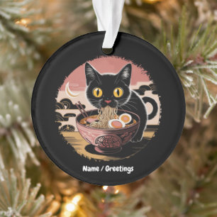 Funny Kawaii Cat Eating Ramen Noodles Cute Anime Ornament