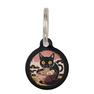 Funny Kawaii Cat Eating Ramen Noodles  Cute Anime Pet Tag