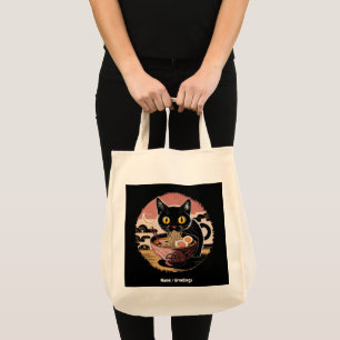 Funny Kawaii Cat Eating Ramen Noodles Cute Anime Tote Bag
