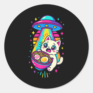 Funny Kawaii Cat Ramen Ufo Japanese Anime Women Gi Classic Round Sticker