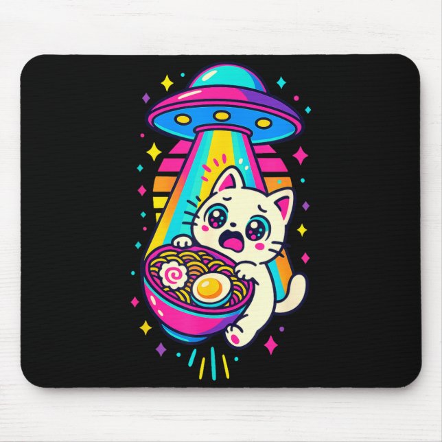 Funny Kawaii Cat Ramen Ufo Japanese Anime Women Gi Mouse Pad (Front)