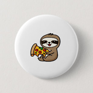Funny Kawaii Chibi Sloth with Pizza � Cute Cartoon 6 Cm Round Badge