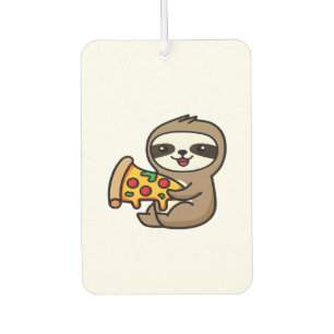 Funny Kawaii Chibi Sloth with Pizza � Cute Cartoon Car Air Freshener