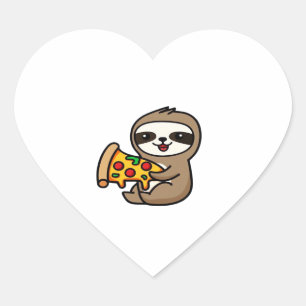Funny Kawaii Chibi Sloth with Pizza � Cute Cartoon Heart Sticker