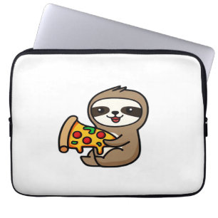 Funny Kawaii Chibi Sloth with Pizza � Cute Cartoon Laptop Sleeve
