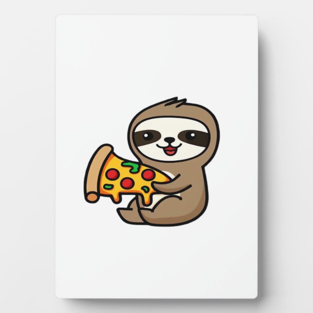 Funny Kawaii Chibi Sloth with Pizza � Cute Cartoon Plaque (Front)