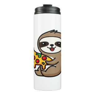 Funny Kawaii Chibi Sloth with Pizza � Cute Cartoon Thermal Tumbler