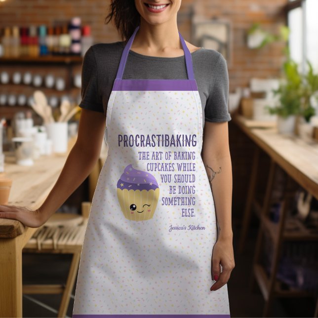Funny Kawaii Cupcake Sprinkles Procrastibaking Apron (This hilarious and cute kawaii cupcake apron is an absolute “deal-baker”)
