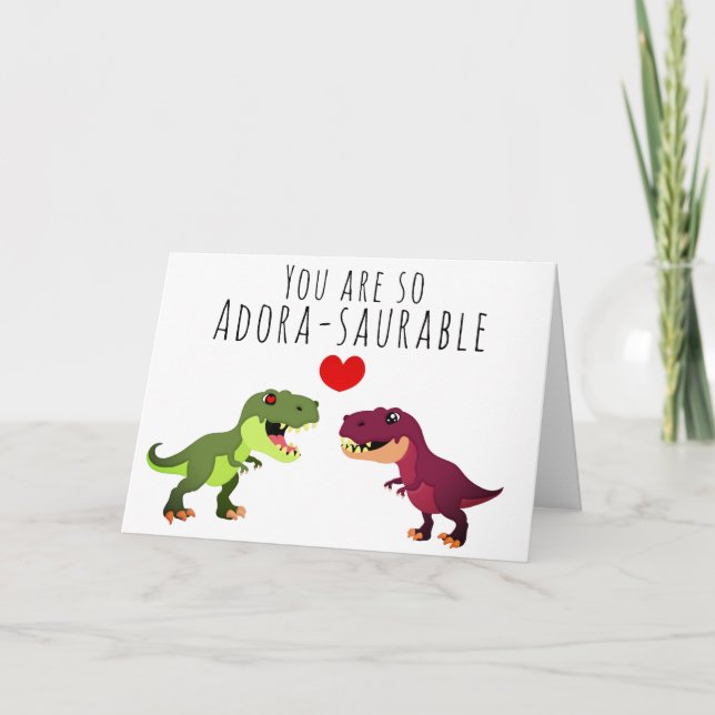 Funny Kawaii Dinosaur Couple Pun Valentines Day Card (Front)