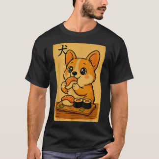 Funny Kawaii Food Cute Retro Japanese Corgi Eating T-Shirt