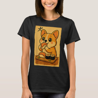 Funny Kawaii Food Cute Retro Japanese Corgi Eating T-Shirt