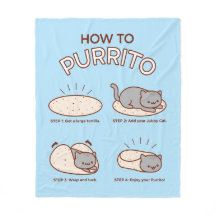 Funny Kawaii "How to Purrito" Cat Fleece Blanket