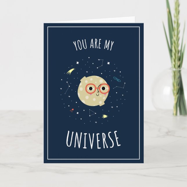 Funny Kawaii Moon Universe Constellation Valentine Card (Front)
