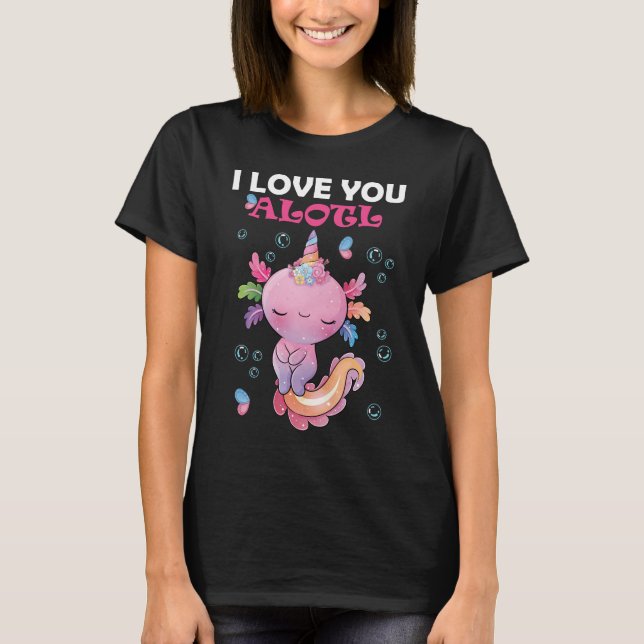 Funny kawaii pink axolotl valentine T-Shirt (Front)