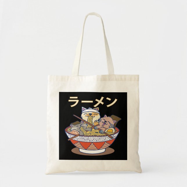 Funny Kawaii Ramen Cats Japanese Noodles Otaku Ani Tote Bag (Front)
