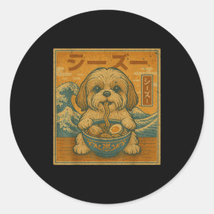 Funny Kawaii Ramen Japanese Noodles Shih Tzu Eatin Classic Round Sticker