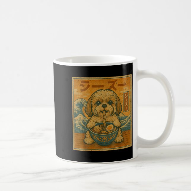 Funny Kawaii Ramen Japanese Noodles Shih Tzu Eatin Coffee Mug (Right)