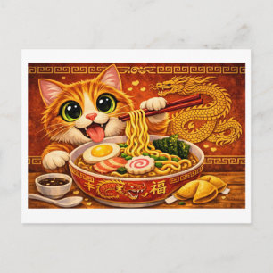 Funny Kawaii Ramen Noodles Cat Art Postcard