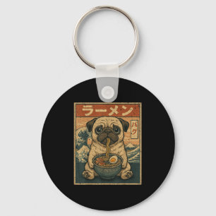 Funny Kawaii Ramen Pug Japanese Noodles Pug Eating Key Ring