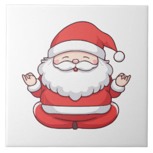 Funny Kawaii Santa Yoga Meditation Ceramic Tile