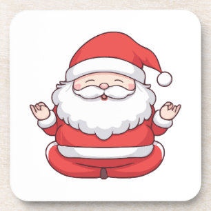Funny Kawaii Santa Yoga Meditation Coaster