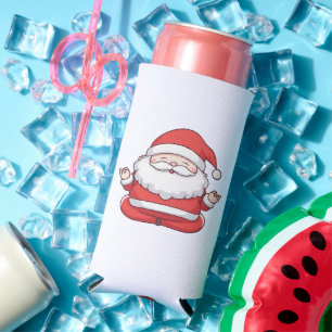 Funny Kawaii Santa Yoga Meditation Seltzer Can Cooler