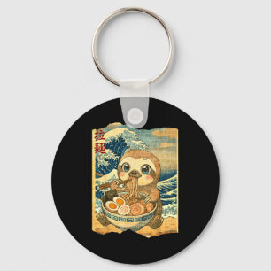 Funny Kawaii Sloth Ramen Noodle Bowl Japanese Wave Key Ring