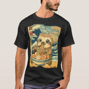 Funny Kawaii Sloth Ramen Noodle Bowl Japanese Wave T-Shirt